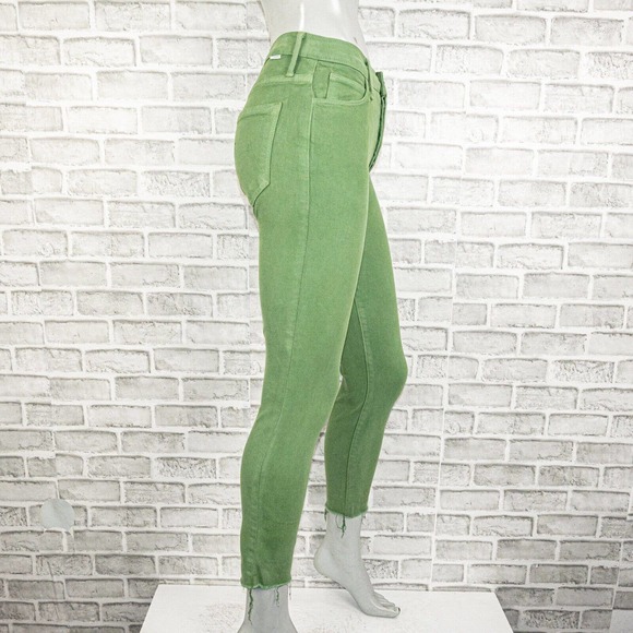 MOTHER Green Women's Jeans Mariposa Raw Hem Slim Skinny 26 Denim Button Fly Lime - Picture 10 of 10